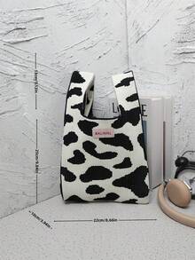 Mini Đen & Trắng Hình con bò Móc sự thêu Túi xách tay , Thích hợp Đối với Mua sắm , Kỳ nghỉ , , Ví , Hộp cơm trưa , Và Như A Đúng mốt Phụ kiện - Đen và trắng - Xem 4