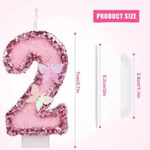 1pc Birthday Number Candle, Pink 0-9 Number Candle, Globally Popular Romantic Party Number Candle, Suitable For Birthday Cake Decoration, Holiday Anniversary Party Cake Candle, Shiny Number Gift, Graduation Ceremony, Wedding, Valentine's Day Decor - Pink Butterfly - View 6