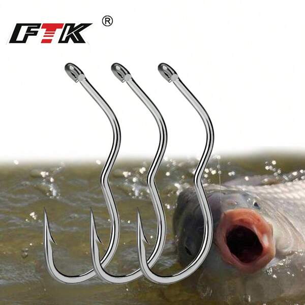 FTK New Invention Size 6#-13# 12pcs/pack High Carbon Steel Fishing Hooks Sharp Barbed Self-reversing Hooks for Carp Fishing