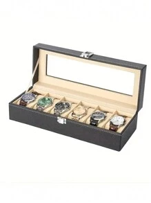 1 hộp đựng đồng hồ trưng bày độ phân giải cao, chống bụi, 6 ngăn màu đen - màu đen - Xem 1