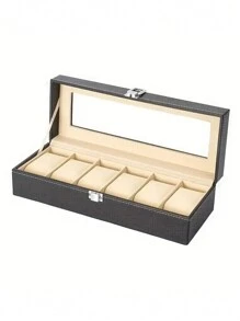 1 hộp đựng đồng hồ trưng bày độ phân giải cao, chống bụi, 6 ngăn màu đen - màu đen - Xem 2