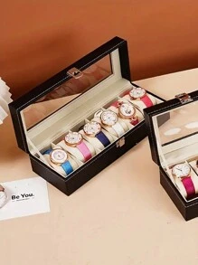1 hộp đựng đồng hồ trưng bày độ phân giải cao, chống bụi, 6 ngăn màu đen - màu đen - Xem 6