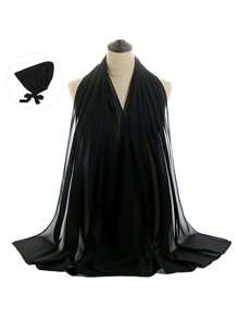 2pcs Women's Scarf And Hat, Headband And Turban Cap Set, Multi-functional Headwear Combo - Black - View 3