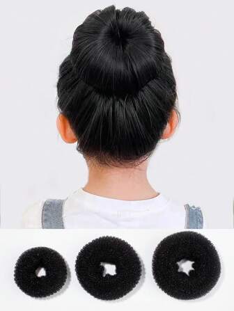 3pcs Girls' Donut Bun Maker With Style Hairpin & Blossom Design Hair Stick Set