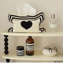 1pc Nordic Style Ins Heart Shaped Knitted Tissue Bag Living Room Dining Table Tissue Holder Decoration Tissue Cover Case