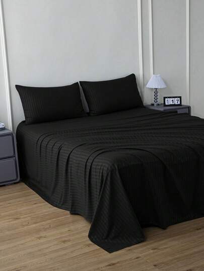 Set sábanas para cama Matrimonial Estilo Jacquard rayada 3000 Hilos, Tela fresca, Suave, Ligera y Ajustable 4 piezas/(1 Forro,1 Sábana/ 2 Fundas)