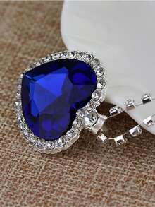 1 件女士全水鑽藍色寶石心型吊墜項鍊,簡約奢華設計 - 藍色 - 查看 5