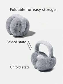 FADZOYLE 1pc Foldable Fluffy Wool Ear Muffs, Cute Winter Ear Warmers For Women, Adjustable Headband With Soft Wool Lining, Unisex Plush Winter Ear Muffs