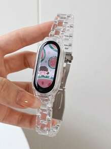 1入女士三珠透明樹脂手錶帶,適用於小米手環8/7/6/5/4/3 - 無色 - 查看 1