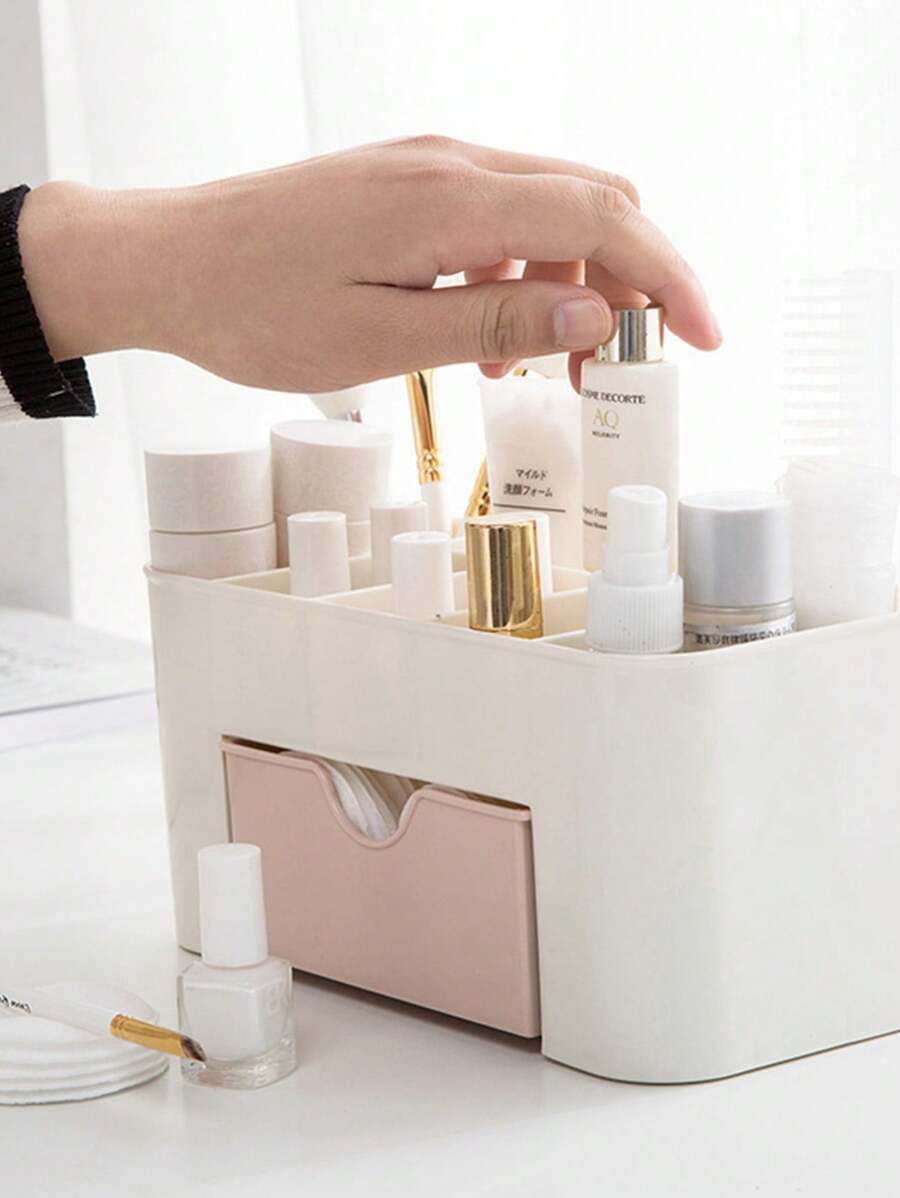 1pc Pink Desktop Organizer, Modern Multifunctional Household Cosmetic Storage Box, Keep Your Desktop Neat - Pink - View 1