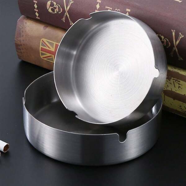 1pc Stainless Steel Ashtray, Household Living Room Coffee Table Creative Anti-Fall Anti-Dent Thicken Ashtray