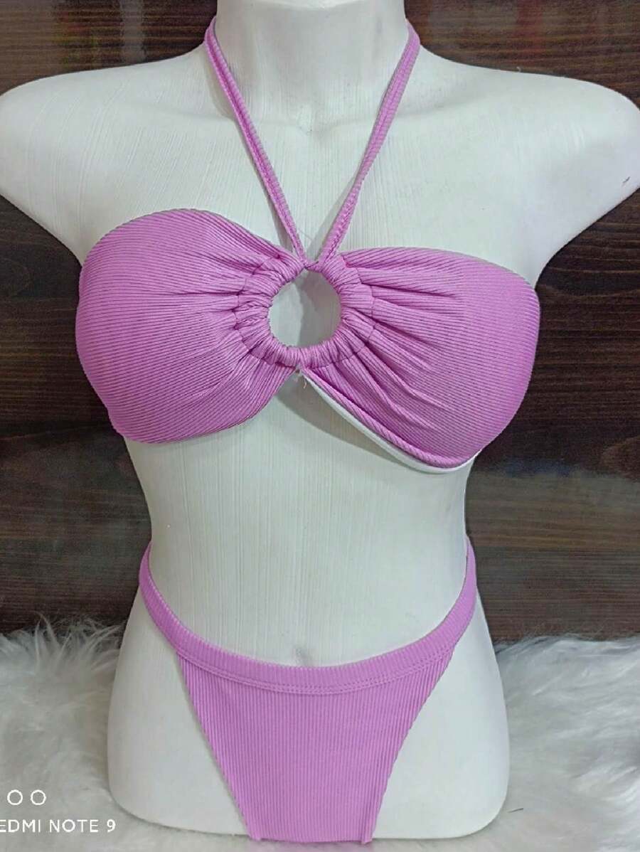 Biquíni  CANELADO  Bicolor Com Bojo  Calcinha Asa Delta Moda Gringa Roupa Feminina Moda Praia - Púrpura - Visão 1