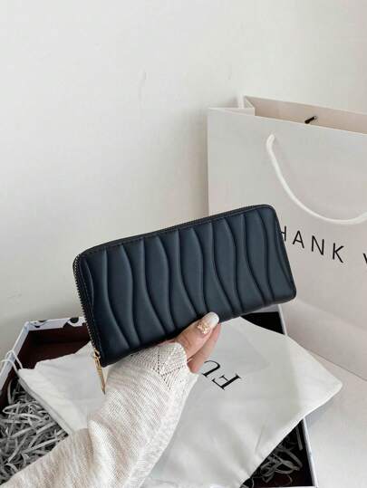 1pc Solid Color Women's Simple Design Zipper Pu Leather Portable Hand Multi Card Fashion Mobile Phone Wallet Bag Present For Women Wallet Purse Wallet Long Wallet