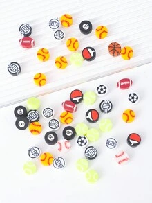 50pcs Fashionable 3d Sports Ball Shaped Polymer Clay Beads For Diy Bracelet, Necklace Making, Multicolor - Multicolor - View 2