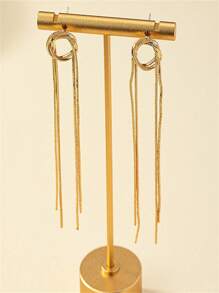 1 đôi bông tai mặt dây chuyền kiểu cổ điển thiết kế tua rua vàng, phụ kiện kim loại thời trang dành cho nữ, quà tặng thanh lịch cho đám cưới, tiệc tùng. Phụ kiện ngày Valentine. - Vàng - Xem 2