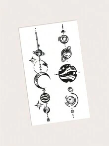 1入組pvc物料水韻、抗汗、可水洗臨時刺青,火星、木星、水星星球設計-完美適用於時尚人士日常使用 - 黑色 - 查看 4