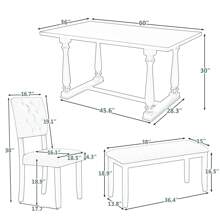 6-Piece Retro Style Dining Set with 4 Upholstered Dining Chairs and 1 Bench, Wood Kitchen Table and Chair with Special-Shaped Legs and Foam-Covered Seat Backs&Cushions - 蓋瑞 - 查看 7