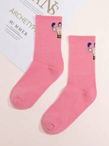 Figure Print Crew Socks, Fall - Pink - View 3