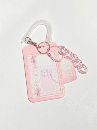 1 件纯色卡套带钥匙扣创意便携式徽章夹适用于学校学生上班族爱心云渐变古卡钥匙扣公交卡学生卡套装（不含贴纸）驾照夹卡包卡片夹钱包名片夹信用卡夹身份证夹卡片夹女士