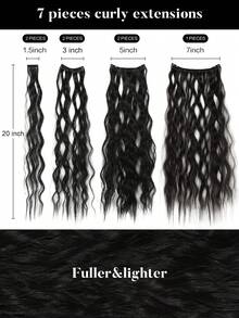 7-Pcs 16 Clips 20 Inch Hair Extensions For Women Long Wig Piece Small Curly Hair Corn Whisker Hair Extensions New - Black - View 3
