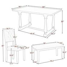 6-Piece Retro Style Dining Set with 4 Upholstered Dining Chairs and 1 Bench, Wood Kitchen Table and Chair with Special-Shaped Legs and Foam-Covered Seat Backs&Cushions - 濃縮咖啡 - 查看 7