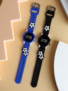 两款圆形LED电子腕带，带有足球图案，适合男孩和女孩佩戴。这些可爱的儿童运动手表时尚美观，适合日常佩戴和作为礼物赠送。 - 彩色 - 查看 2