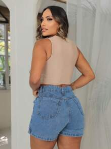 Women Denim Skirts - 中等水洗藍 - 查看 6