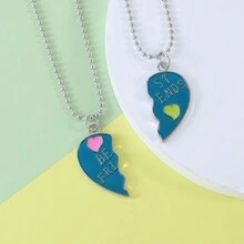 2pcs Creative Heart Splicing Best Friends Pendant Necklace Set - Silver - View 3