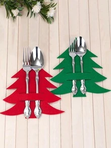 1 件圣诞装饰涤纶餐具袋、圣诞老人风格餐具袋、圣诞树派对装饰 - 灰色 - 查看 3