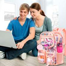 Clear Backpack, Transparent Bookbag Heavy Duty See Through Backpacks - Pink - View 4