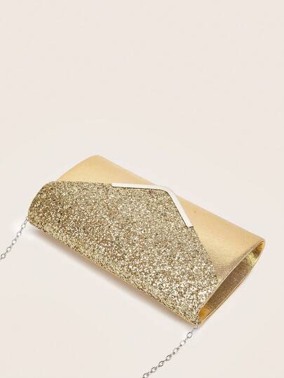 Fashionable & Elegant Gold Sequin Patchwork Evening Clutch Bag
