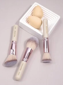 MAANGE 3支化妆刷+2个化妆海绵套装，包含粉底刷、修容刷，柔软纤维材质，方便携带，旅行必备。化妆刷套装，化妆刷套装，化妆刷组合，全套化妆工具，化妆刷套装，全套化妆工具，化妆刷套装，化妆刷礼盒套装 - 杏色 - 查看 5