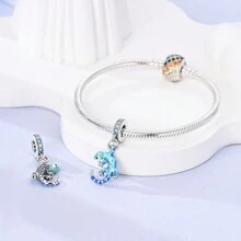 1 bucă drăguț de culoare albastră email cubic zirconia animal gecko culoare argintie farmec se potrivește original brățară colier bratara margele pentru bijuterii bricolaj cadou pentru fete femei prietene - Argint - Vizualizare 2