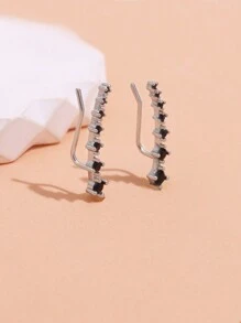 C3244 1對時尚創意黑色鑽石耳釘,適合作為女性日常假日飾品禮物 - 黑色 - 查看 4