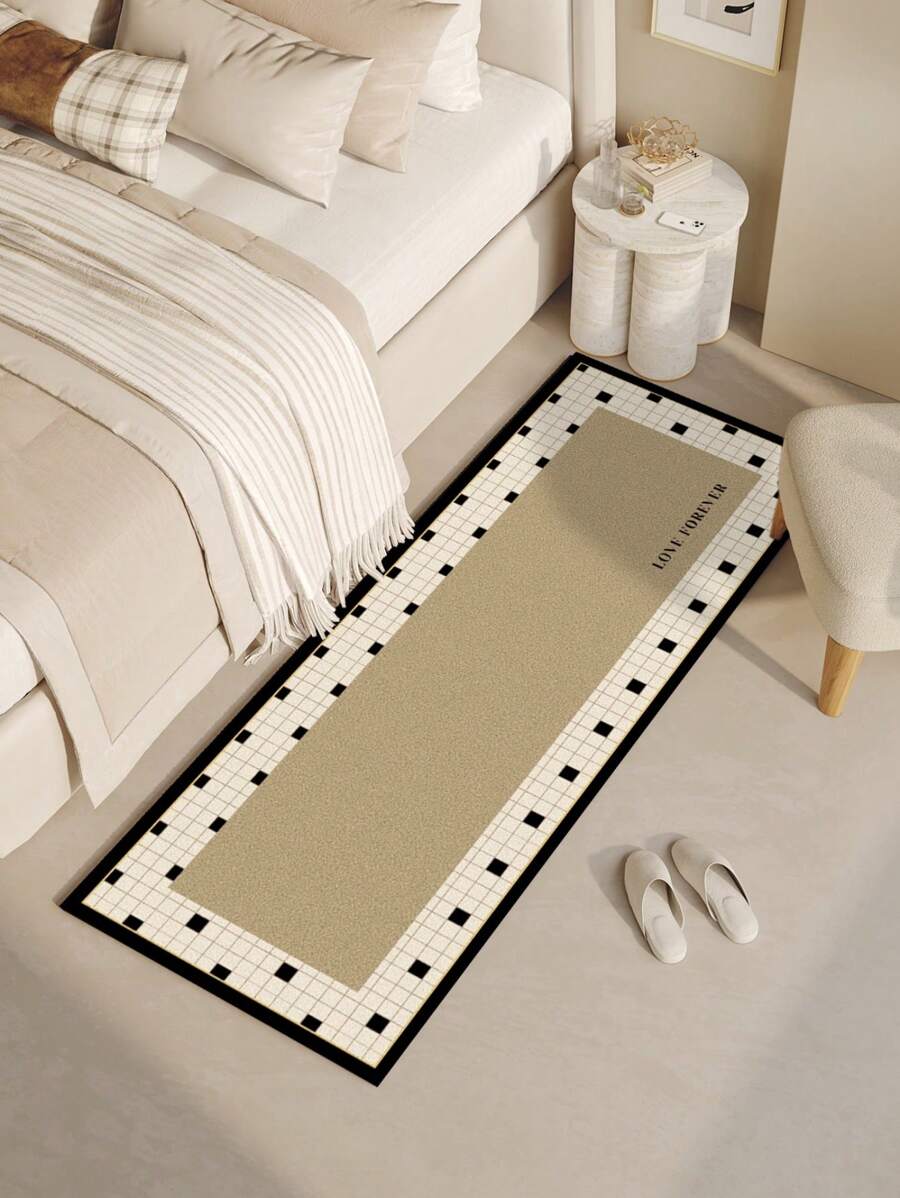 French Style Long Rug For Bedside, Living Room, Thick Carpet For Bedroom, Sofa, Coffee Table, Foot Mat, Bay Window Mat - Simple black stone - View 1