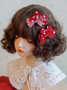 5 对女孩棕色碎花蝴蝶结发夹，蝴蝶花织物发饰适合日常生活、度假、返校季