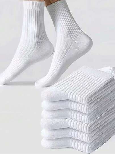 5 Pairs Women's Unisex Striped Mid-calf Socks In Black And White Colors, Fits Shoe Size 35-43