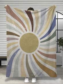 1入組太陽射線印花法蘭絨聚酯纖維現代方形毯子,適用於客廳或臥室 - 彩色 - 查看 2