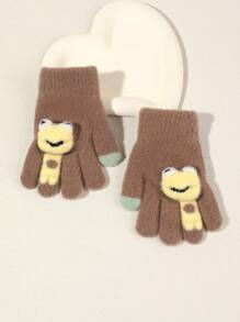1對兔毛兒童手套,秋冬保暖小青蛙五指手套