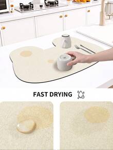 Polyester Material, Yellow, Cartoon Rabbit Design, Fresh Style, Water Absorption & Quick Drying In 5 Seconds, Beautiful & Easy To Clean, Kitchen & Sink Drainer Mat - 1pc - Yellow - View 2