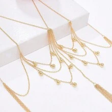 1條歐美風格流蘇珠寶鏈,多層手鍊搭配金屬鍊,肩链,胸链,性感時尚配飾