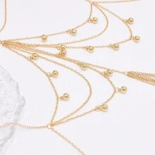 1條歐美風格流蘇珠寶鏈,多層手鍊搭配金屬鍊,肩链,胸链,性感時尚配飾