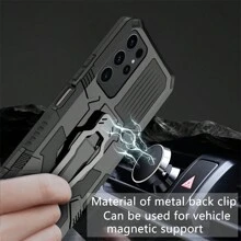 黑色防震磁力支架手機殼,帶背夾和裝甲戰士設計,適用於 Iphone、三星、小米、oppo - 黑色 - 查看 4