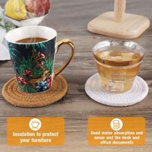 1 件装饮料杯垫，超强吸水饮料杯垫，时尚手工圆形编织杯垫，适用于咖啡桌桌面保护乔迁礼物，适用于家居装饰 - 4.3 英寸 - 彩色 - 查看 2