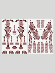 2 张栗色指甲花手部纹身贴纸临时纹身防水身体纹身贴纸 - 棕色 - 查看 5