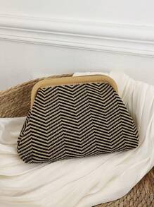 CALINNL Bolso de embrague de mujer con rayas geométricas de ganchillo, de uso multipropósito como bolsa de cosméticos, bolsa de compras, bolsa de viaje