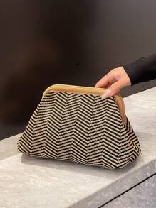 CALINNL Bolso de embrague de mujer con rayas geométricas de ganchillo, de uso multipropósito como bolsa de cosméticos, bolsa de compras, bolsa de viaje