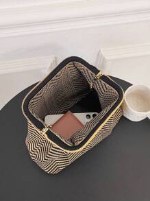 CALINNL Bolso de embrague de mujer con rayas geométricas de ganchillo, de uso multipropósito como bolsa de cosméticos, bolsa de compras, bolsa de viaje