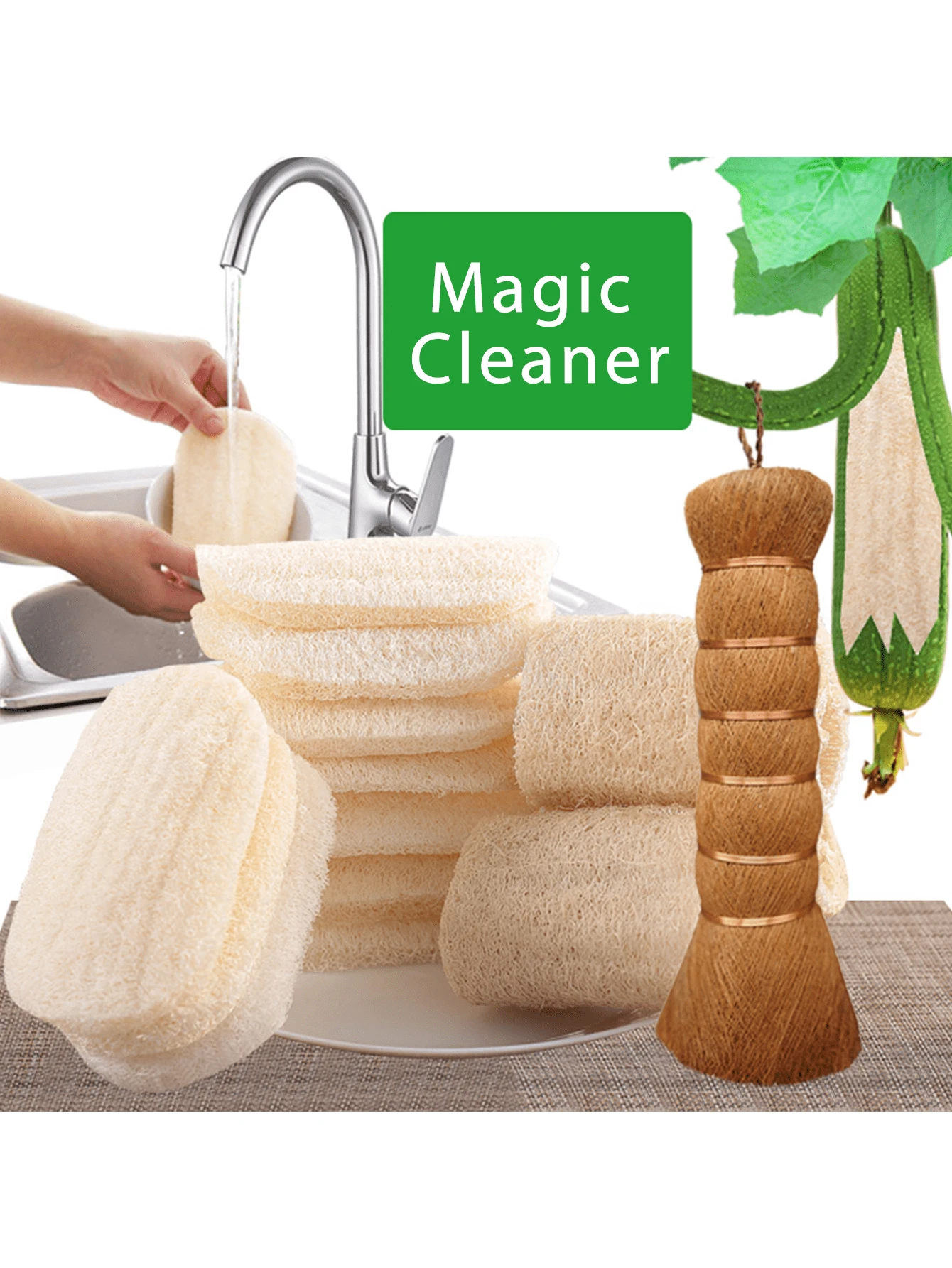 3pcs Natural Loofah Dishwashing Sponge For Kitchen Cleaning - White - View 1