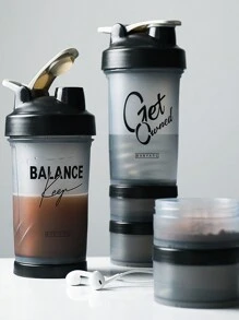 Bộ bình lắc thể dục - Bao gồm bình lắc bột protein, cốc nhựa sáng tạo 3 lớp, bình nước thể thao có tay cầm và thiết kế chống rò rỉ, bình nước tập luyện dung tích lớn - màu đen - Xem 8